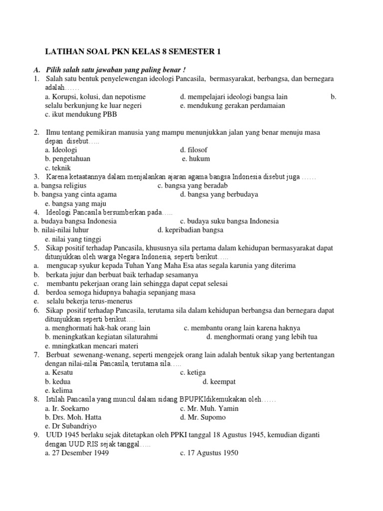 3 Contoh Soal PKN Kelas 8 Semester 1 Bab 1 yang Wajib Kamu Kuasai Sebelum Ulangan 3 Contoh Soal PKN Kelas 8 Semester 1 Bab 1 yang Wajib Kamu Kuasai Sebelum Ulangan
