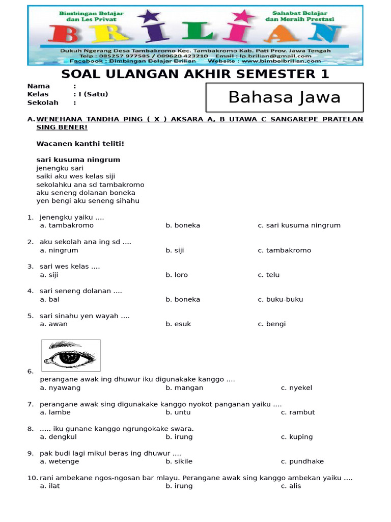 5 Contoh Soal Kelas 1 SD UTS Tema 2 Bahasa Jawa yang Wajib Dikuasai Sebelum Terlambat 5 Contoh Soal Kelas 1 SD UTS Tema 2 Bahasa Jawa yang Wajib Dikuasai Sebelum Terlambat