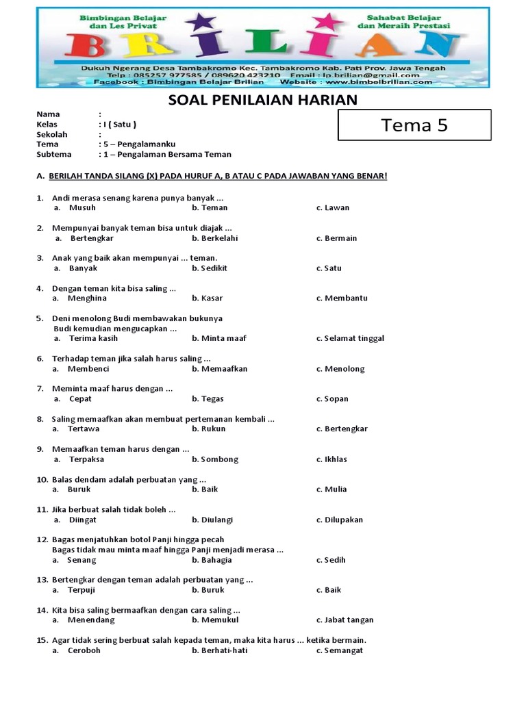 60 Contoh Soal Kelas 1 Subtema 2 Tema 5 Plus Kunci Jawaban, Wajib Dicoba Sebelum Ujian! 60 Contoh Soal Kelas 1 Subtema 2 Tema 5 Plus Kunci Jawaban, Wajib Dicoba Sebelum Ujian!