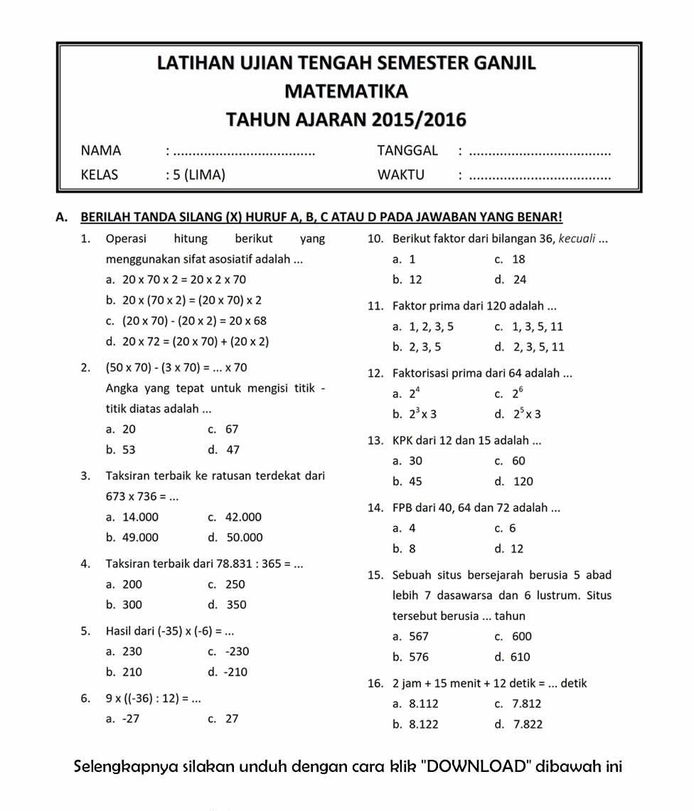 Panduan Lengkap Contoh Soal UTS Matematika Kelas 1 Semester 1 Panduan Lengkap Contoh Soal UTS Matematika Kelas 1 Semester 1
