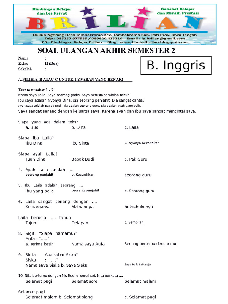Download soal bahasa inggris kelas 2 semester 2 dan kunci jawaban.doc Terbukti Ampuh Download soal bahasa inggris kelas 2 semester 2 dan kunci jawaban.doc Terbukti Ampuh