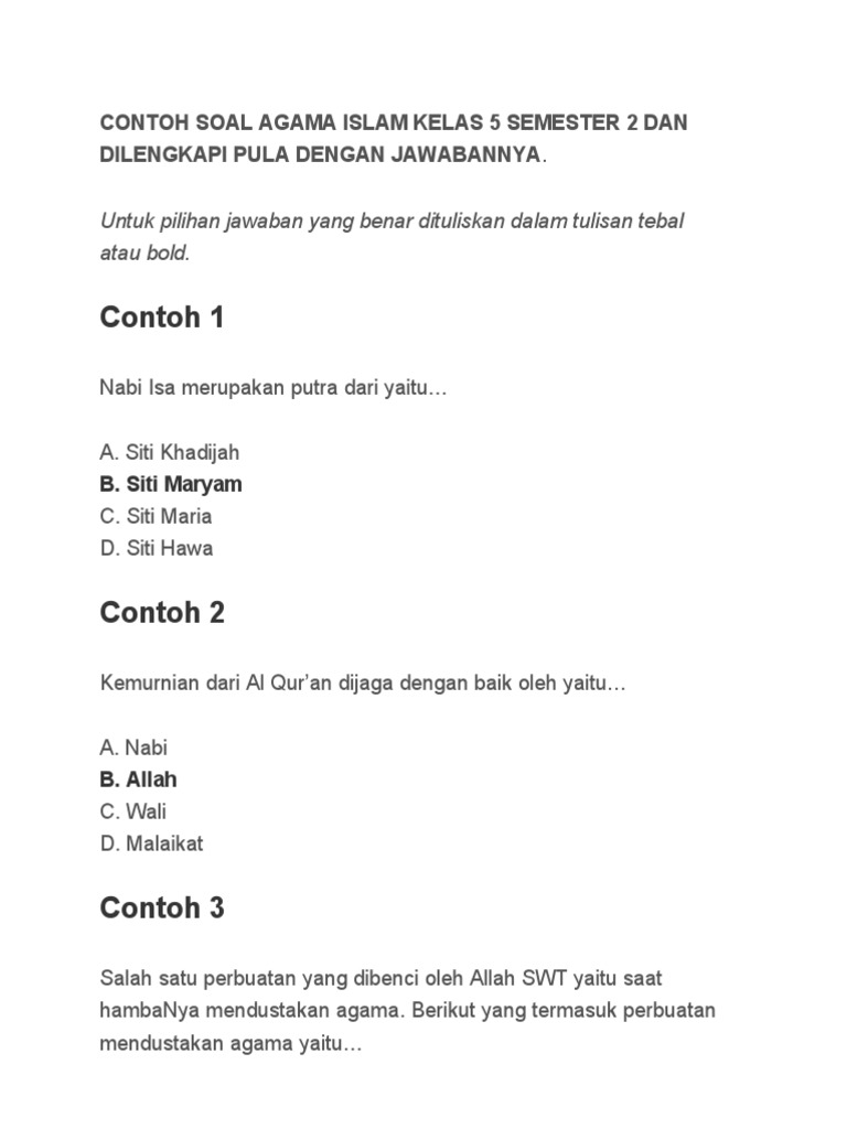 Jangan Sampai Salah Latihan, Ini Contoh Soal Pendidikan Agama Islam Kelas 5 SD Semester 2 yang Wajib Dikuasai Jangan Sampai Salah Latihan, Ini Contoh Soal Pendidikan Agama Islam Kelas 5 SD Semester 2 yang Wajib Dikuasai