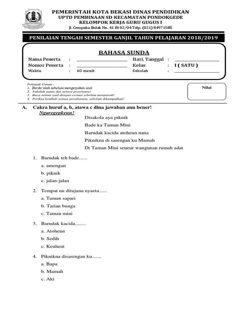 Rahasia Lulus Nilai Sempurna Lewat Kumpulan Soal Bahasa Sunda UKK Kelas 1 SD Terbaru Rahasia Lulus Nilai Sempurna Lewat Kumpulan Soal Bahasa Sunda UKK Kelas 1 SD Terbaru