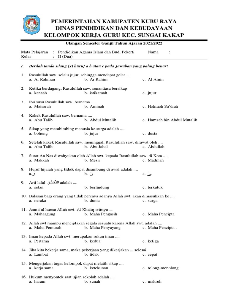 Rahasia Nilai Maksimal dari contoh soal pendidikan agama islam kelas 2 tengah semester