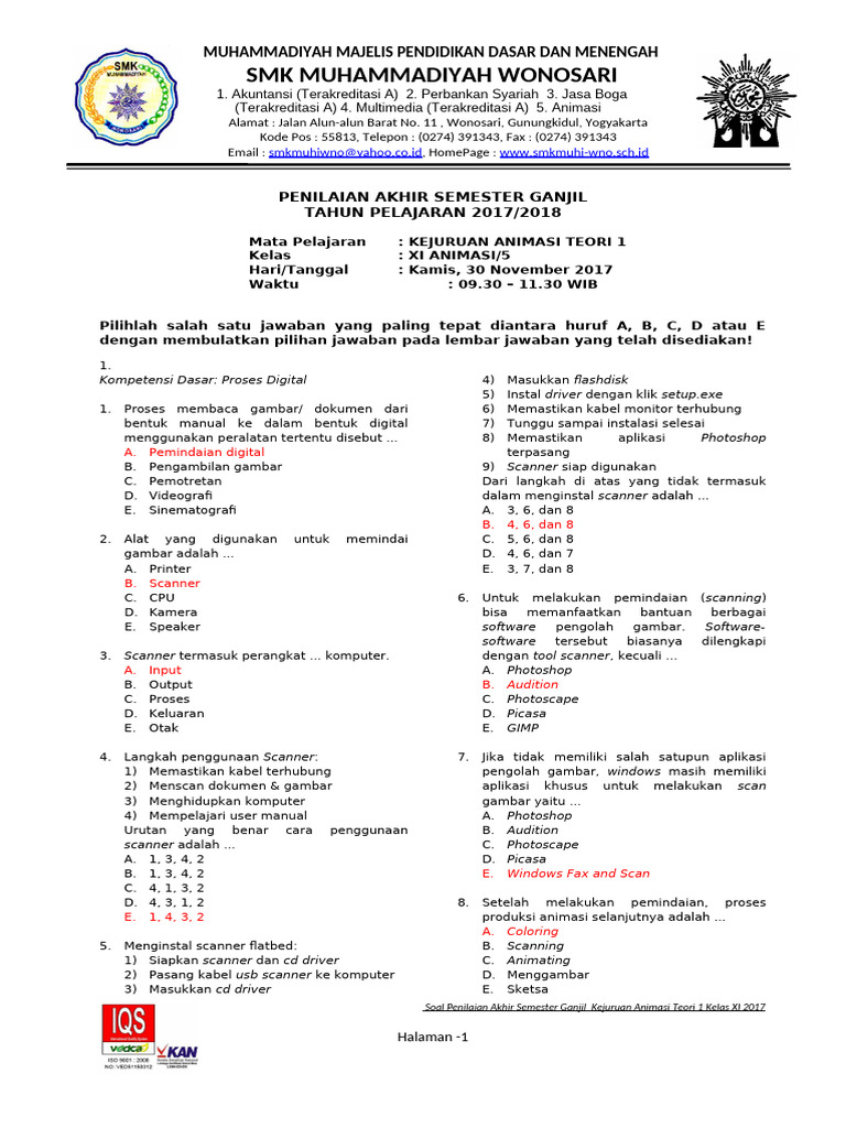 Soal 11-An Teori 1 Proses Digital Animasi 2d 3d New PDF Soal 11-An Teori 1 Proses Digital Animasi 2d 3d New PDF