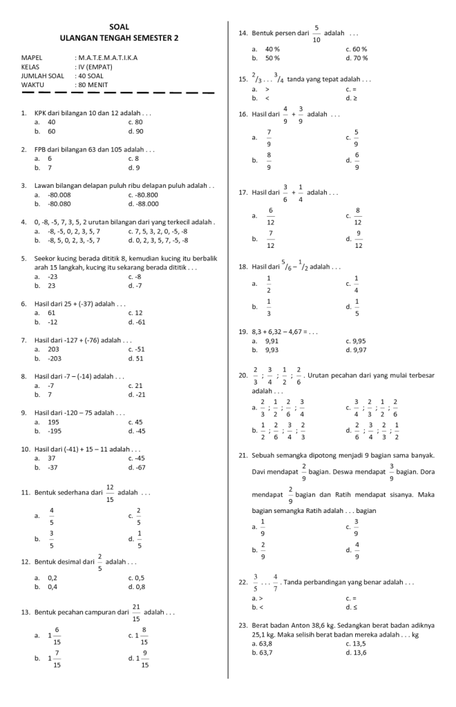 Siap Hadapi Ujian 2026? Ini Contoh Soal Matematika K17 Kelas 4 Semester 1 Terlengkap!