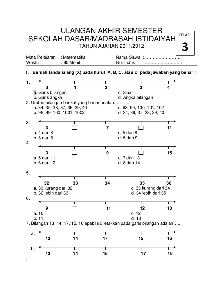 Soal Ulangan Ipa Kelas 3 Sd latihan soal kelas 2 sd matematika â