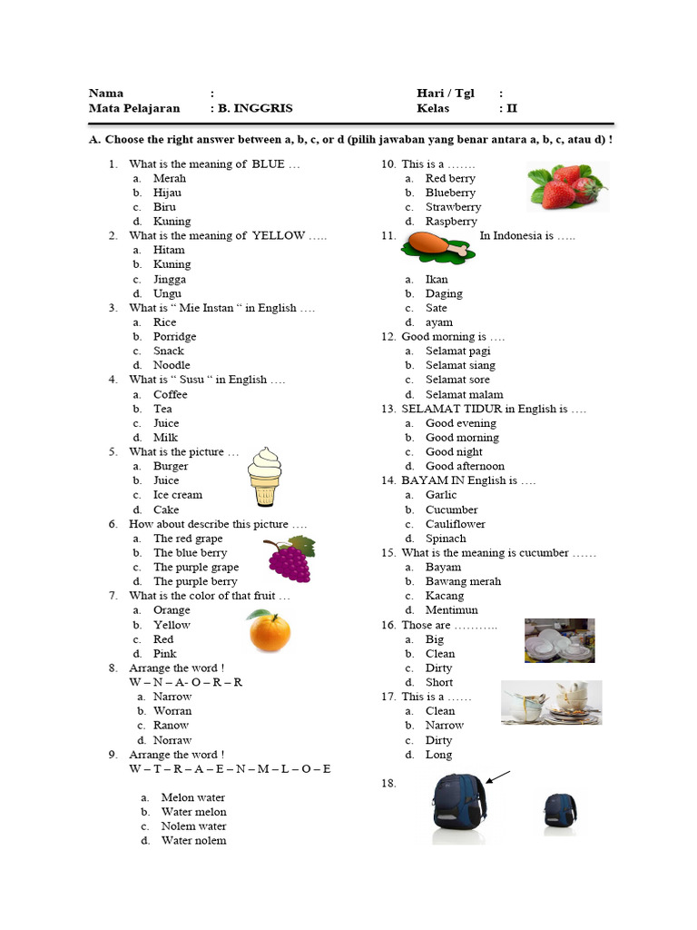 Terbukti Ampuh! Ini Kumpulan soal bahasa inggris kelas 2 sd yang bergambar Terbaru Terbukti Ampuh! Ini Kumpulan soal bahasa inggris kelas 2 sd yang bergambar Terbaru
