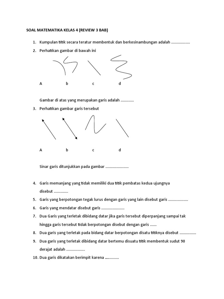 Ternyata Ini 7 Contoh Soal Matematika Garis Kelas 4 Kurikulum 2013 yang Sering Muncul di Ujian Ternyata Ini 7 Contoh Soal Matematika Garis Kelas 4 Kurikulum 2013 yang Sering Muncul di Ujian