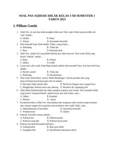 Ts Soal Pas Aqidah Ahlak Kelas 3 SD Semester 1 PDF