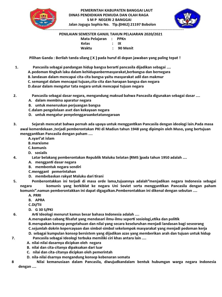 Ternyata Ini Dia Kumpulan Contoh Soal PKN Kelas 9 Semester 1 Kurikulum 2018 yang Wajib Kamu Pelajari Sebelum Terlambat