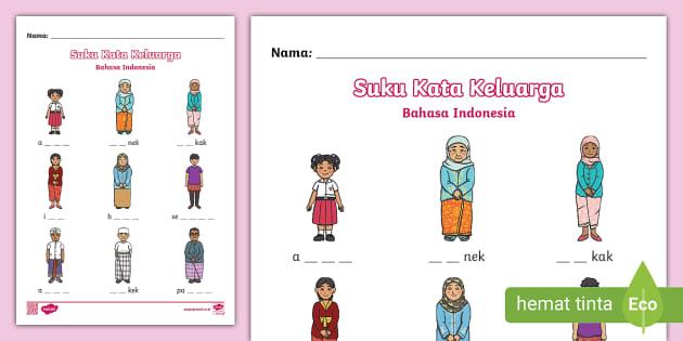 Worksheet Suku Kata Keluarga Bahasa Indonesia