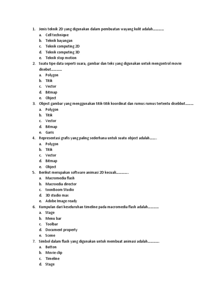 Soal Animasi 2 Dimensi PDF Komputer