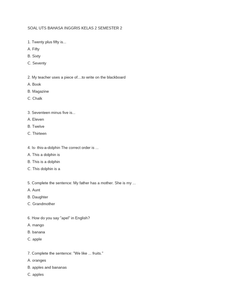 Wajib Tahu! Ini Bocoran soal bahasa inggris kelas 2 semester 2 latihan uts Terbaru Wajib Tahu! Ini Bocoran soal bahasa inggris kelas 2 semester 2 latihan uts Terbaru