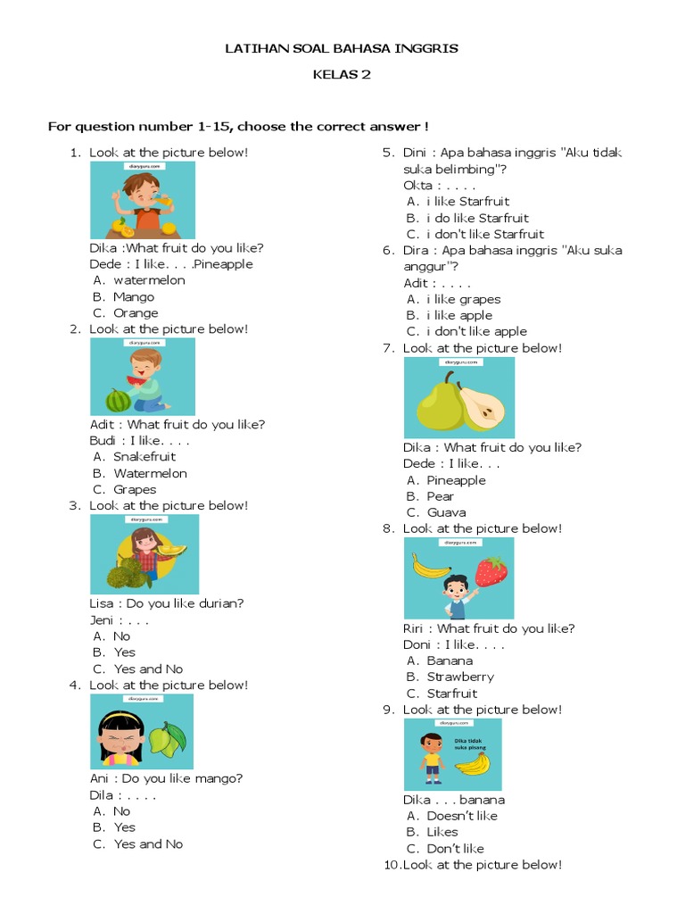 Wajib Tahu Kumpulan Soal Bahasa Inggris Kelas 2 Semester 1 2019 Agar Anak Makin Pintar