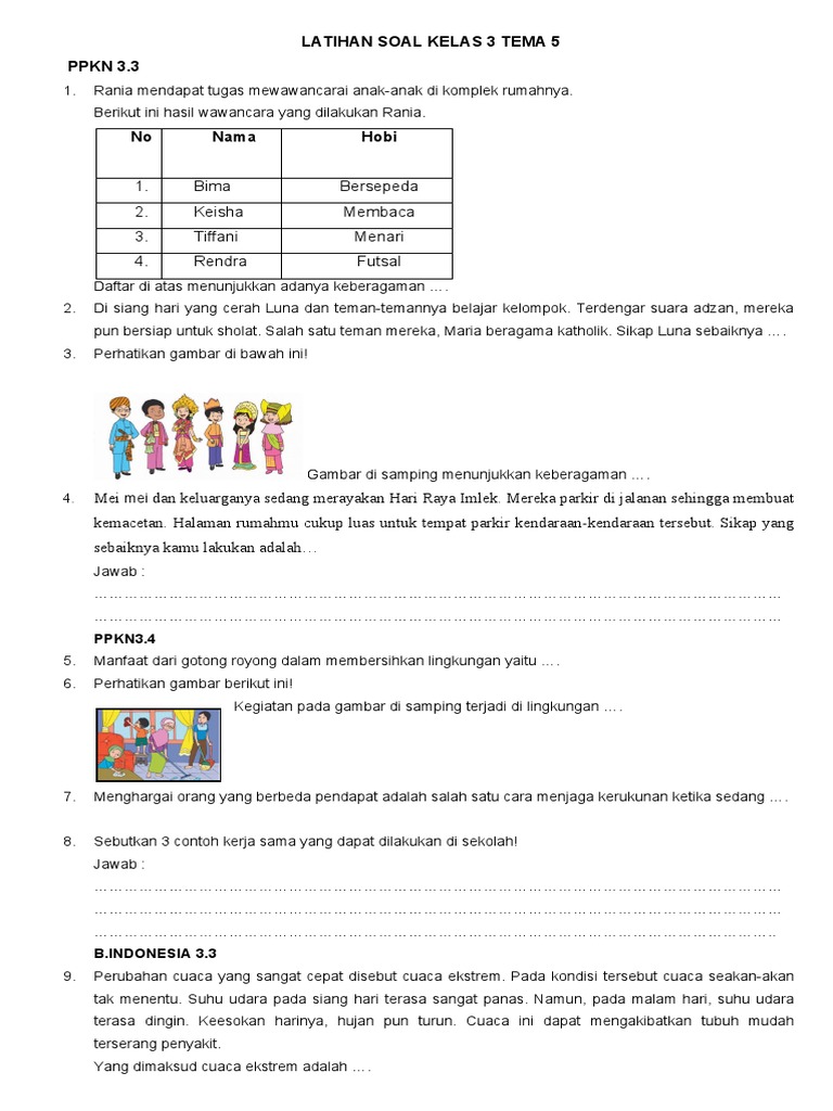 Wajib Tahu Kumpulan soal tema 5 subtema 1 kelas 3 revisi 2018 Terbaru Tahun Ini