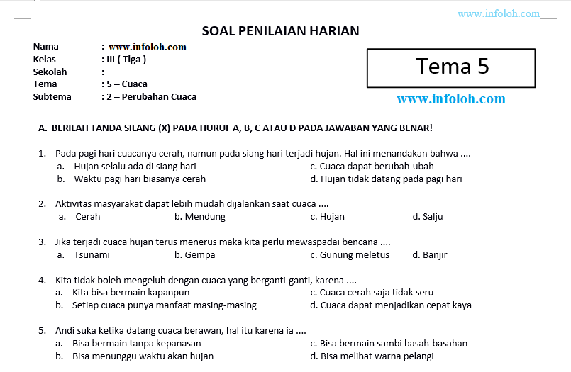 Wajib Tahu Kumpulan soal tema 5 subtema 2 kelas 3 dan kunci jawaban Terbaru