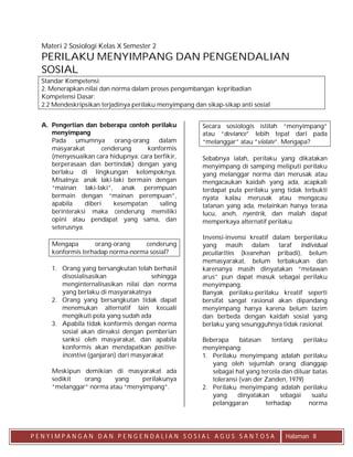 Wajib Tahu Materi dan Soal Sosiologi Kelas X Semester 2 Perilaku Menyimpang Terbaru