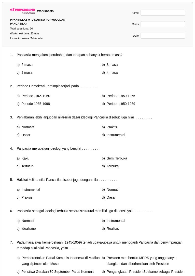 contoh soal pkn kelas 9 bab 1 dinamika perwujudan pancasila